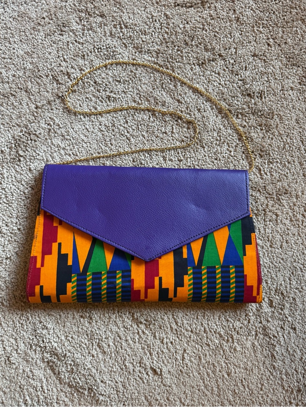 Ghanaian Shoulder Bag / Clutch with Gold Metal Chain